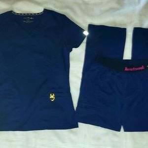 Heart Soul Scrub Set Navy Blue size Small Petite